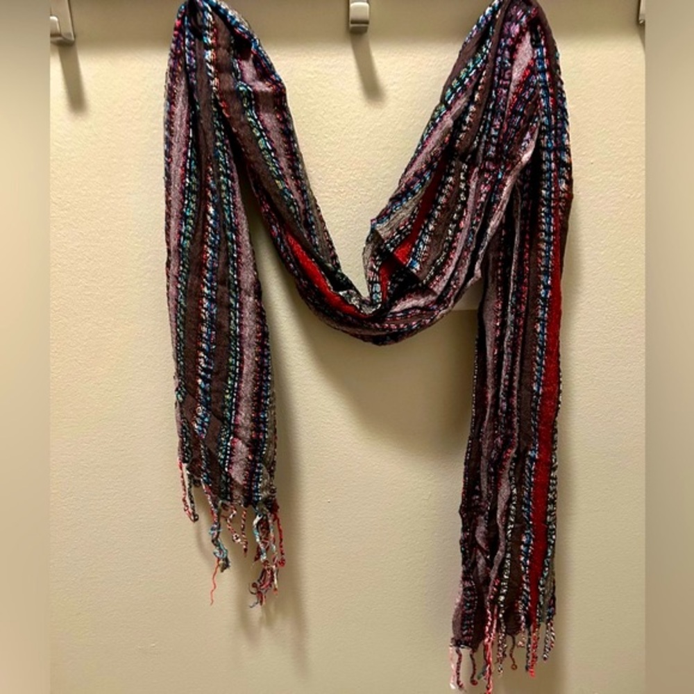 Long Multicolored Scarf with Fringe